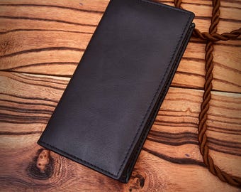Cartera de cuero negro auténtico hecha a mano para hombre, diseño minimalista tríptico delgado, duradera para uso diario, regalo para él.