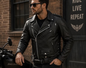 Men's Black Leather Motorcycle Jacket with CE Armour | Biker Riding Protection