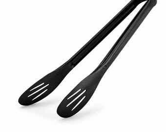 Black Stainless Steel Kitchen Tongs Non stick Safe BBQ and Grill Tong Salad Serving Utensil Gift for Chef Him or Her
