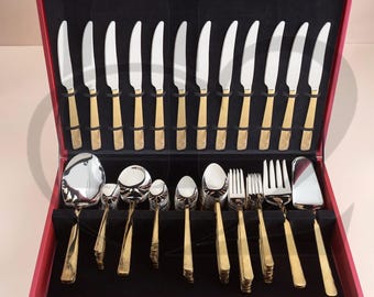Luxury Half Gold Stainless Steel Cutlery Set, 92-Pieces, Elegant Flatware for Modern Dinning, Gift Boxed