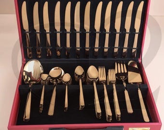 Luxury Rose Gold Cutlery Set, 92 pieces Stainless Steel Dinnerware, Serving Spoons, Gift Box