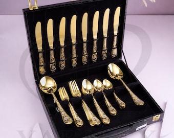 Luxury Gold Finish Cutlery Set, 92-Piece Elegant Stainless Steel Flatware, Modern Dining Gift Box