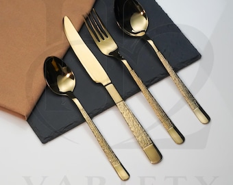 Luxury Gold Plated Cutlery Set | Stainless Steel Flatware for 12 Persons, Special Occasions