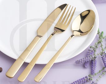 Luxury Rose Gold Cutlery Set, Stainless Steel Dinnerware, Serving Spoons Gift Box