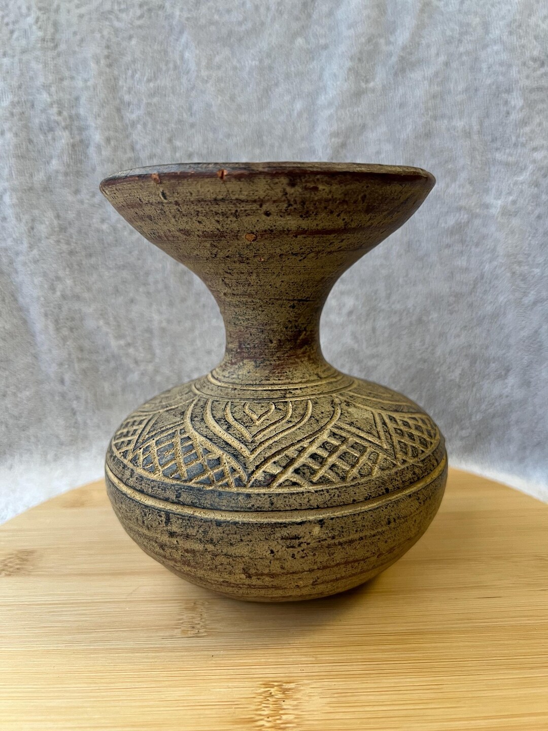 Vintage Studio Pottery Stoneware Vase Hand Carved – Mid-century Modern ...