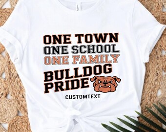 Custom Personalized One Town One School One Family Bulldog Pride Vintage Teacher Staff T-Shirt