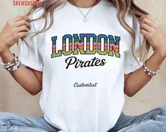 Custom Personalized London Pirates Colorful Chevron Vintage Teacher Staff T-Shirt