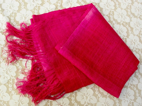 Ruby Red Linen Shawl/Scarf/Table Runner, long fri… - image 2