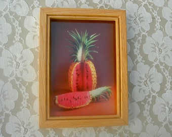 NEW! Trompe-l'œil Photo, Is it a watermelon or a pineapple? 8"x 6" wood frame, excellent vintage condition, 3 other optional photos