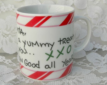 Santa Christmas Mug with child's letter to Santa, 3 1/2" tall, child gift idea, made in Japan, excellent vintage condition