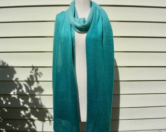 EXTRA Long Ombré Turquoise Shawl/Scarf, light to dark turquoise, 100% acrylic, 82"x 14 1/2" winter scarf or shawl, great condition