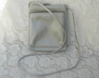 NEW! Lustrous Silver Gray Purse, long shoulder strap, Nine West gray bag, 8" x 9 1/4" very good vintage condition