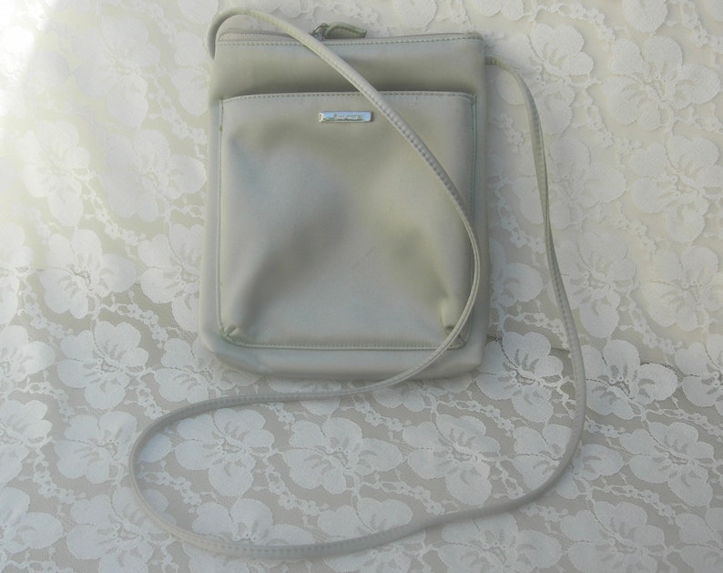 NEW Lustrous Silver Gray Purse, long shoulder strap, Nine West gray bag, 8 x 9 1/4 very good vintage condition image 1