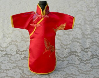 Chinese Cheongsam Silk Bottle Cover, for sake/wine/beverage, perfect hostess gift with a bottle for a party or dinner party, vintage