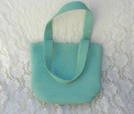 Authentic Eric Javits Aqua Summer Woven Straw Bag… - image 1