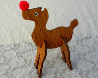 REDUCED Wood Rudolf the Reindeer in 3 Parts, red nose, do-it-yourself antlers, vintage Christmas display toy