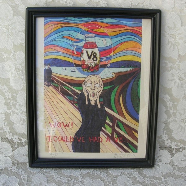 A Scream! "Wow! I Could've Had a V8," original art work, Billy Oates' version of Munch's famous "The Scream" print of chalk drawing, vintage