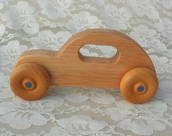 Toddler Toy Wood Car, handcrafted, moveable wheels, 6 1/2" x 3" child's gift, excellent vintage condition, like new