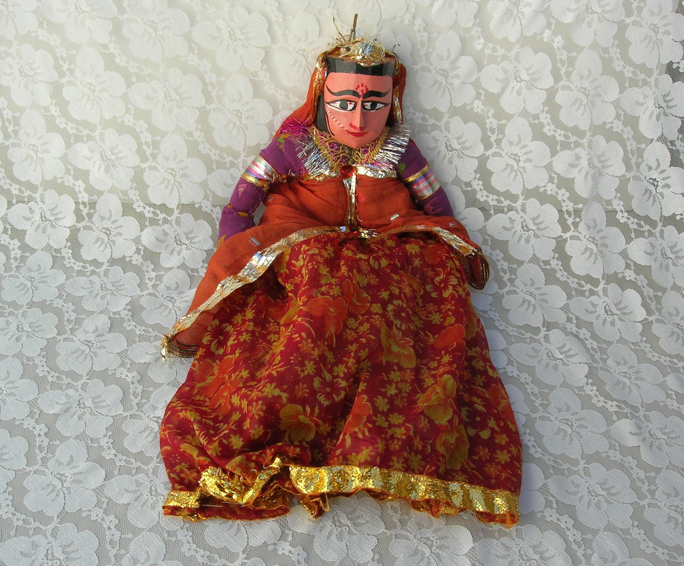 5 Pair Lot Handmade Indian Puppet Doll Ethnic Sari Rajasthani Hanging Kathputali 
