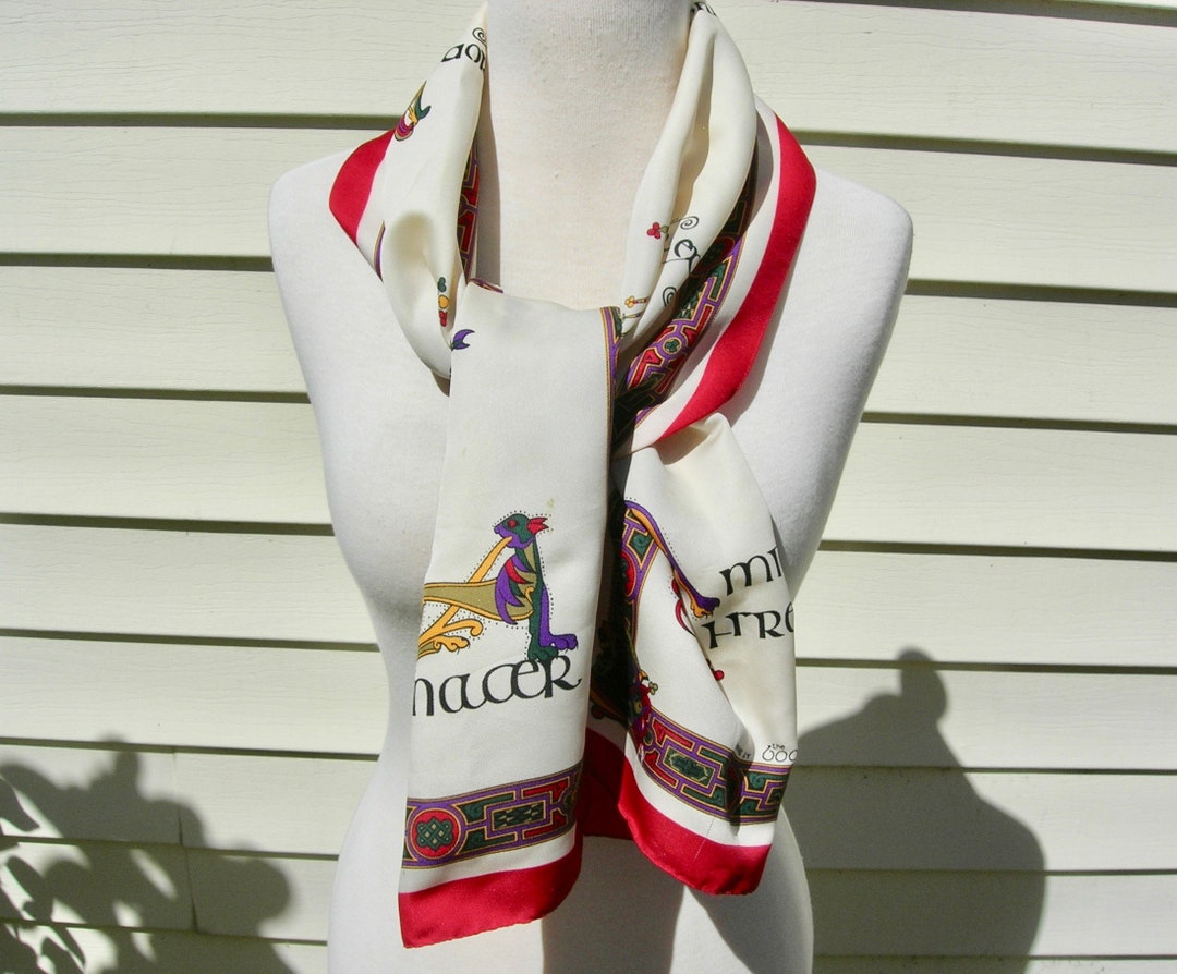 Irish Silk Scarf, book of Kells Inspired, Medieval Images, Celtic Scarf