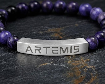 Pulsera Artemisa / Pulsera elástica con barra de piedra natural grabada