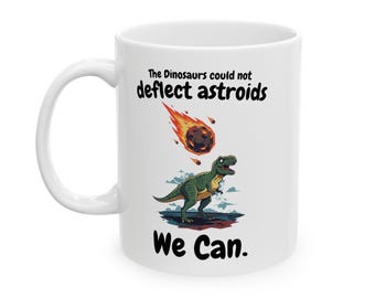 Taza de cerámica con diseño de dinosaurio que desvía asteroides: taza de café divertida