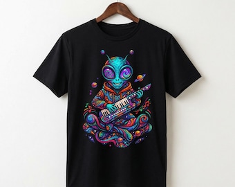 Diseño de camiseta alienígena psicodélica / Camiseta de música para festivales psicodélicos