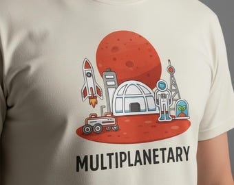 Camiseta gráfica multiplanetaria: Aventura espacial, unisex, de algodón / V1