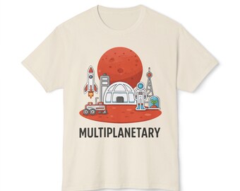 Camiseta gráfica multiplanetaria: Camiseta unisex de algodón de aventura espacial