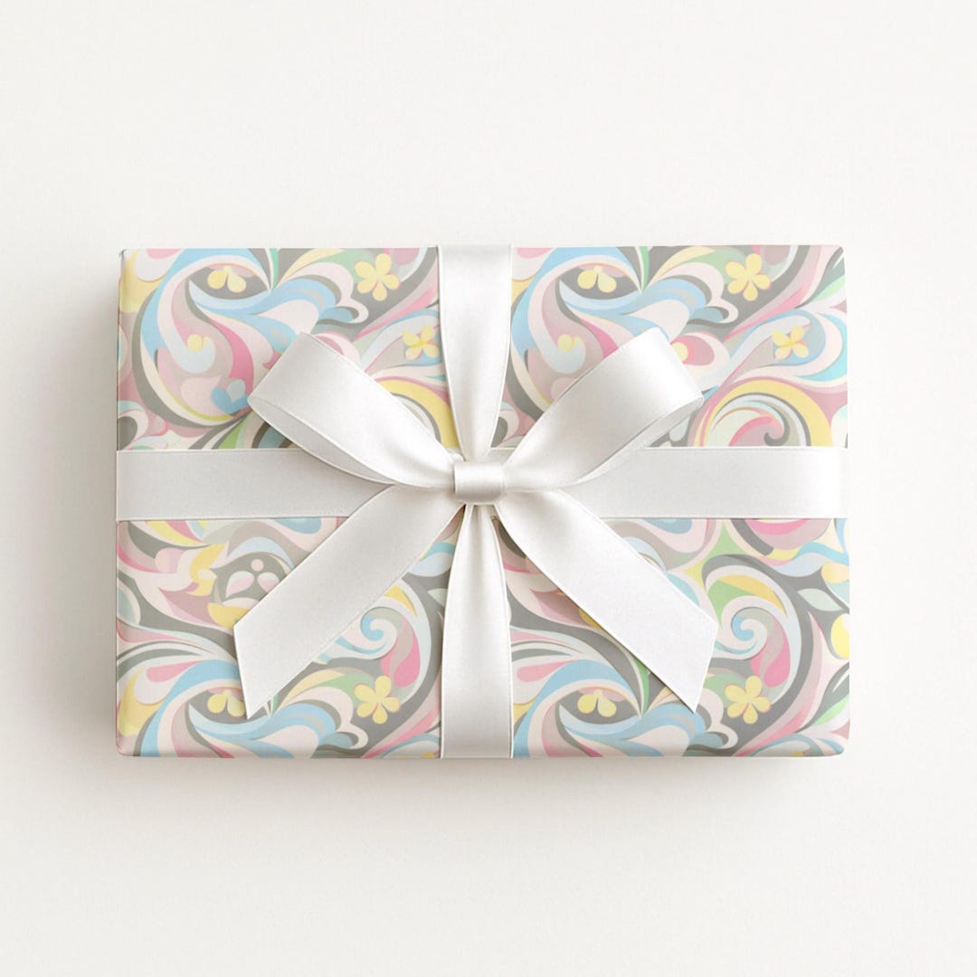 Groovy Swirl Daisy Wrapping Paper, Pastel Psychedelic Gift Wrap, 60s ...