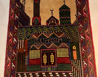 Alfombra turca vintage de lana: alfombra otomana antigua tejida a mano con la inscripción "Sultan Selim", alfombra tradicional anatolia hecha a mano.