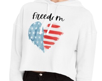 Patriotic Women's Cropped Hoodie Sweatshirt | Freedom Heart Design