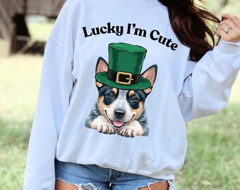 St. Patrick's Day Blue Heeler Sweatshirt: Lucky Dog Graphic Tee