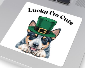 Blue Heeler St. Patrick's Day Sticker | Puppy Leprechaun Hat Vinyl Decal