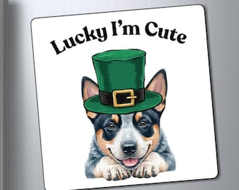 Blue Heeler St. Patrick's Day Magnet | Leprechaun Hat Dog Art