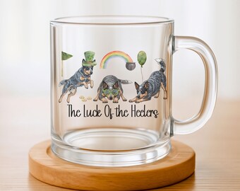 The Luck of the Heelers 10oz Glass Mug | St. Patrick's Day Australian Cattle Dog Pun