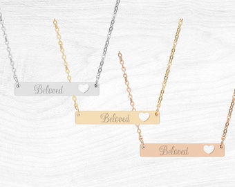 Beloved Engraved Bar Necklace | Stainless Steel Heart Cutout