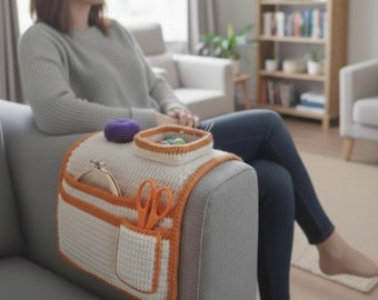 Patrón PDF de organizador de brazos de sofá a crochet: organizador de sofá con bolsillos: proyecto sencillo de crochet para principiantes
