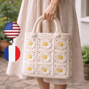 Modello PDF per borsa all'uncinetto con motivo floreale Grandma Square / Borsa tote Boho / Modello all'uncinetto per principianti / Borsa estiva fatta a mano