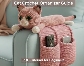 Cat Crochet Arm Organizer Pattern PDF | Amigurumi Sofa Caddy | Crochet Remote Holder & Couch Organizer | Cat Crochet Pattern