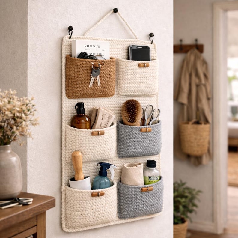 Crochet Wall Hanging Organizer Pattern PDF | 9 Pocket Wall Storage ...