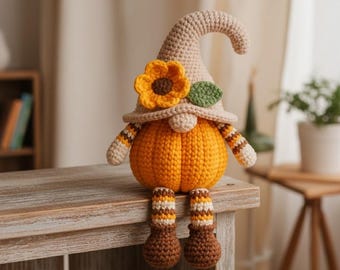 Pumpkin Gnome Crochet Pattern • Fall Amigurumi PDF • Sunflower Gnome Pattern • Autumn Decor Crochet • Beginner–Friendly Halloween Gnome