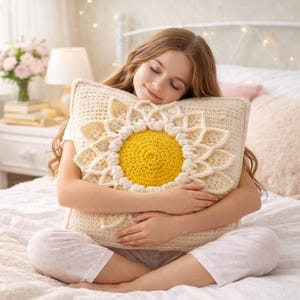 Patrón de cojín cuadrado de abuela con girasoles a crochet (PDF) / Funda de cojín de girasol bohemio / Funda de almohada de crochet de 40 x 40 cm / Descarga instantánea imagen 9