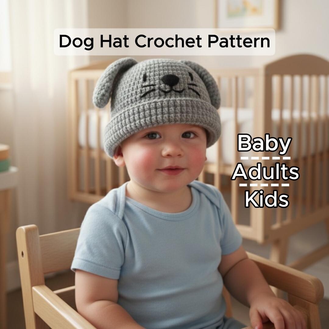 Dog Hat Crochet Pattern PDF | Animal Ears Beanie Pattern | Baby–adult ...