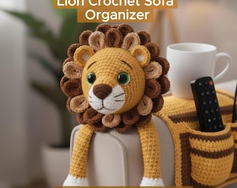 Lion Sofa Armrest Organizer Crochet Pattern | Amigurumi Lion Couch Caddy PDF | Remote Holder Crochet Pattern