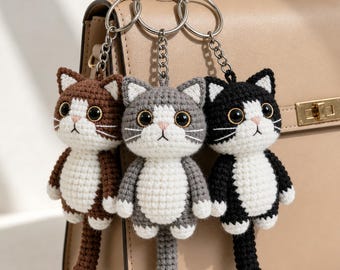 Cute Cat Keychain Crochet Pattern PDF | Mini Amigurumi Kitty | Easy Beginner Crochet Keyring | DIY Bag Charm Tutorial