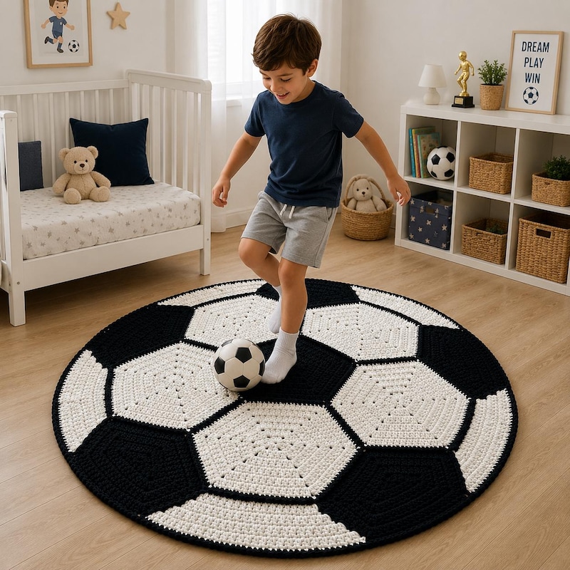 Round Crochet Rug Pattern Soccer Rug Round - Etsy
