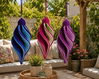 Padrão de decoração espiral de crochê para pendurar em PDF, padrão de crochê para ornamento torcido, decoração boho para casa, cata-vento, download digital
