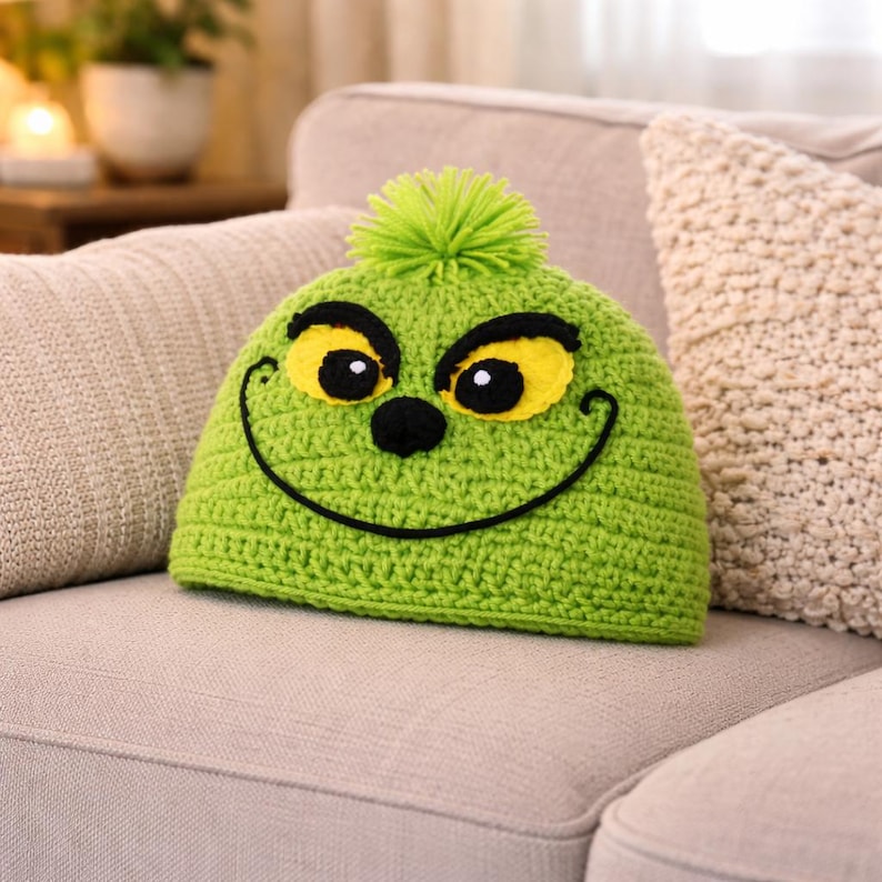 Modèle de bonnet Grinch au crochet PDF - Bonnet avec oreilles personnage de Noël, téléchargement numérique au crochet pour les fêtes image 12