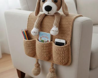Patrón de organizador de sofá con forma de perro a crochet - Organizador de brazos de sofá amigurumi (PDF) / Soporte para control remoto de perrito / Patrón de perro a crochet para principiantes